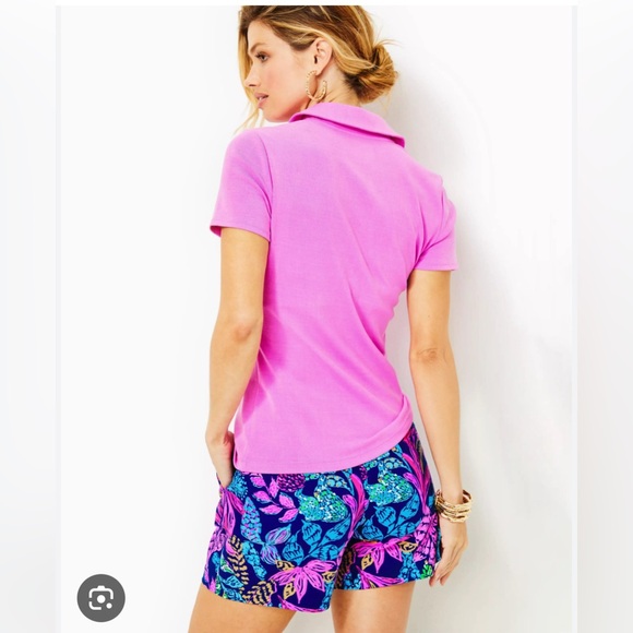 Lilly Pulitzer Reema Short Sleeved Polo Top in color Crocus Petal, size Medium - Picture 2 of 13